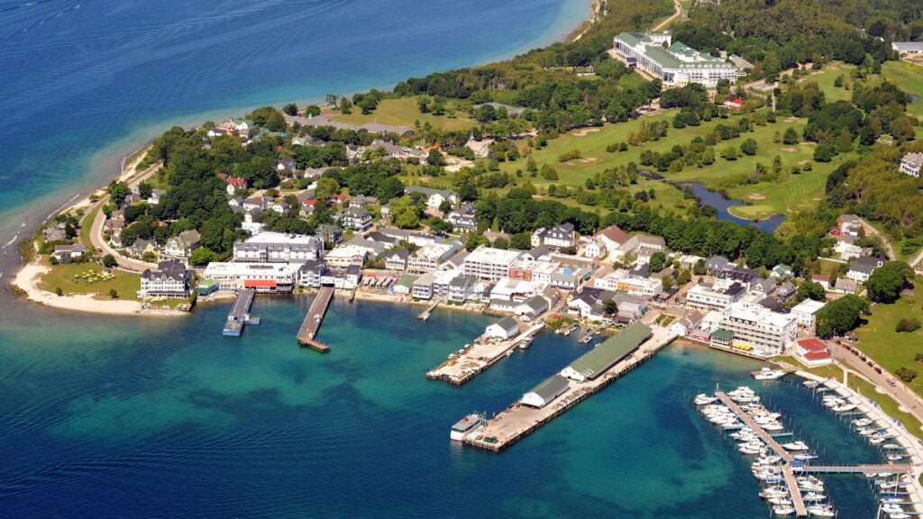 Aerial view of Mackinac Island, Michigan, USA