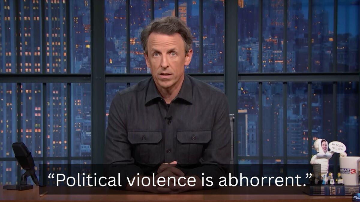 Seth Meyers reacts to Charlie Kirk shooting with a message about political violence